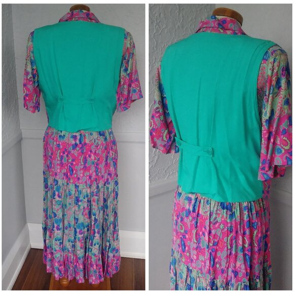 'Rainbow Jo' 3 pc set - Skirt, Shirt, Vest- Pink and Turquoise, 60's replica - Picture 4 of 10